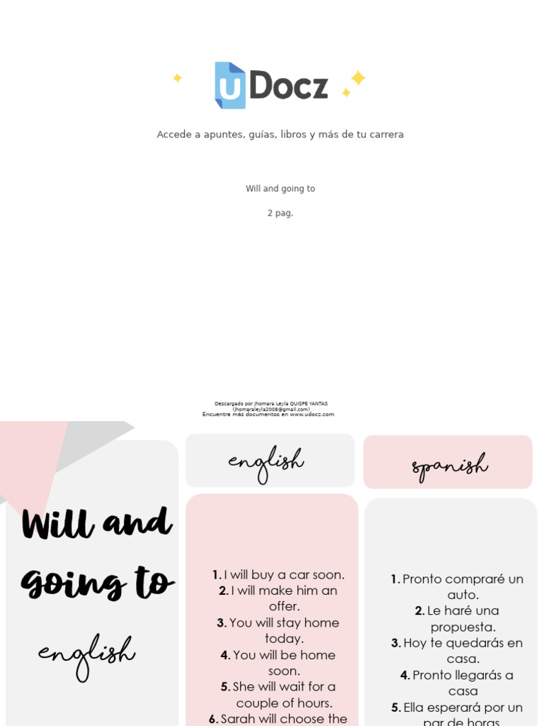 Will and Going To 339384 Downloadable 4045366 | PDF | Artes del ...