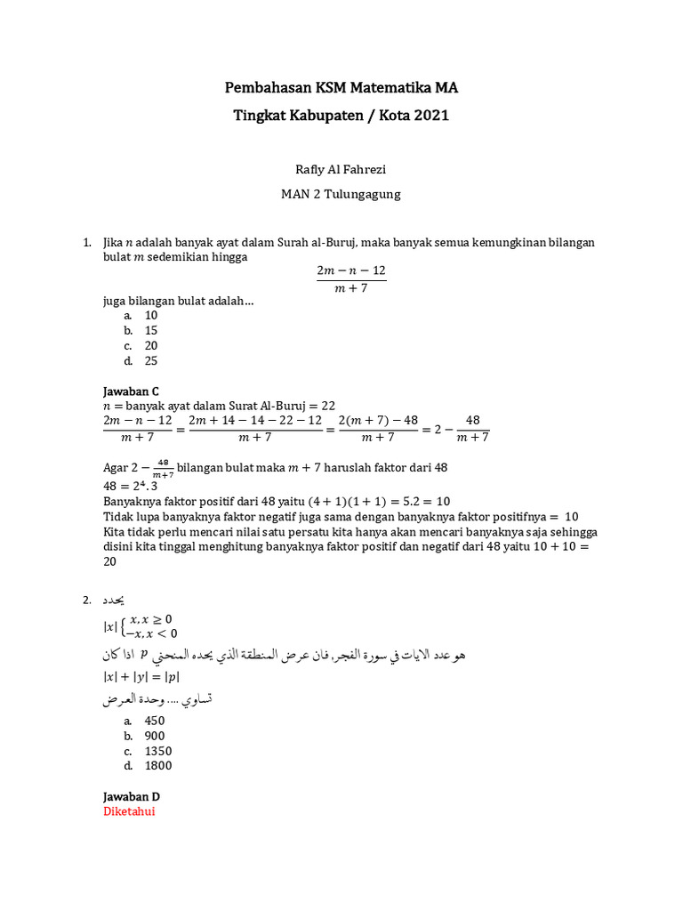 Pembahasan KSM Ma Mat Kabko 2021 | PDF | Metode & Bahan Ajar