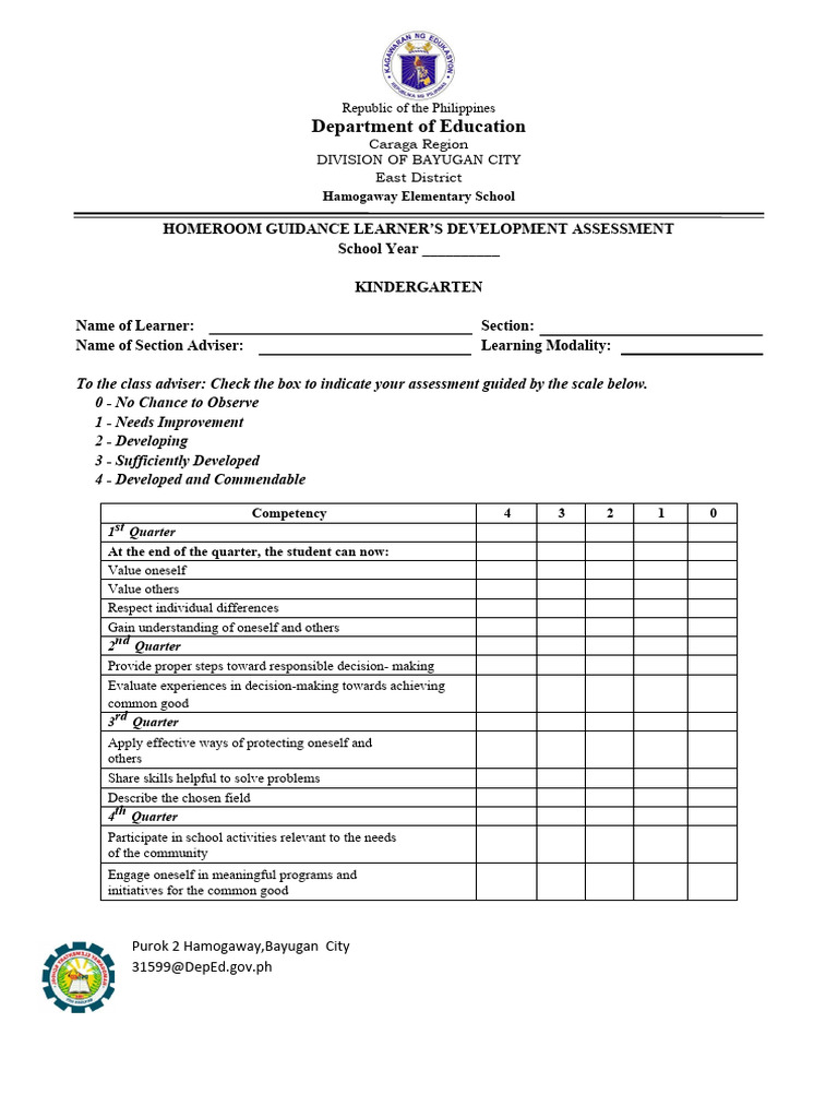 Homeroom guidance learners development tool elementary pdf learning