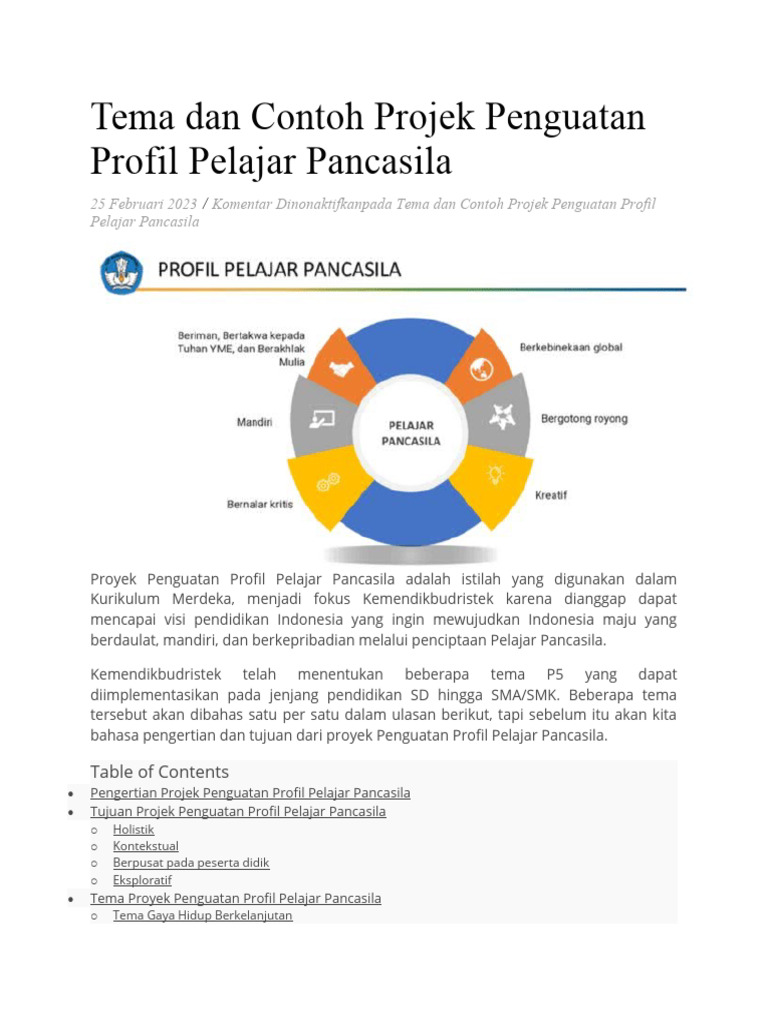 Tema Dan Contoh Projek Penguatan Profil Pelajar Pancasila Pdf