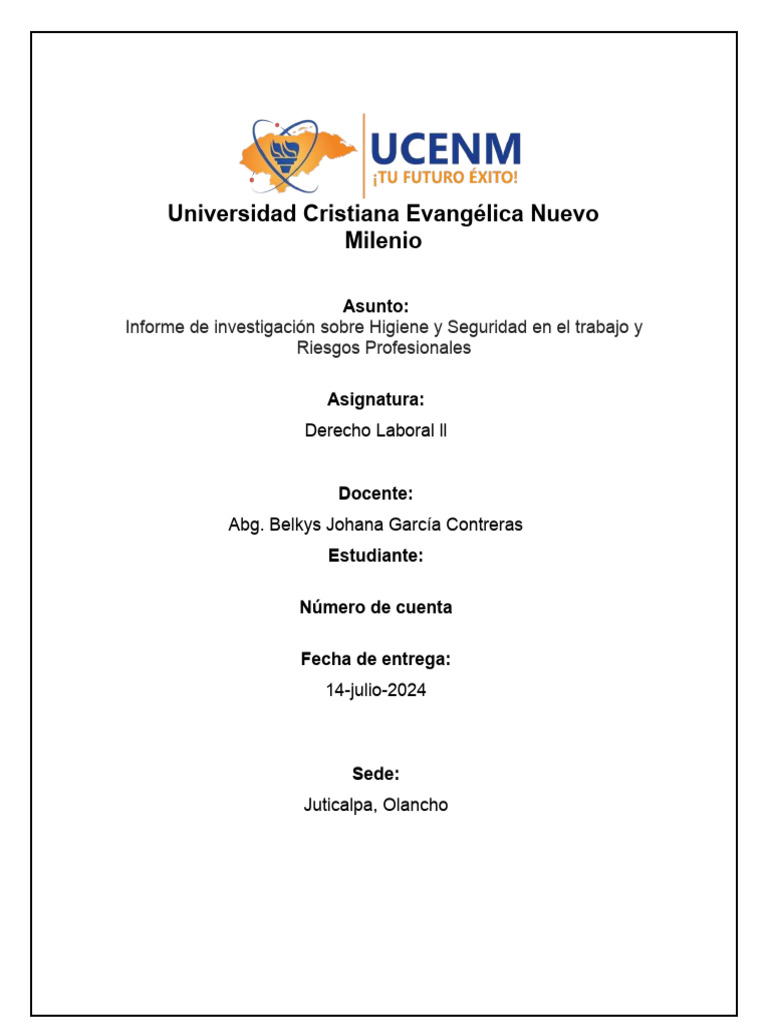 Informe sobre Seguridad e Higiene Laboral | PDF | Seguridad y salud ...