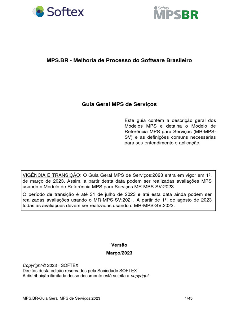Guia Geral MPS de Servicos 2023 | PDF | Qualidade (negócios) | Acordo ...