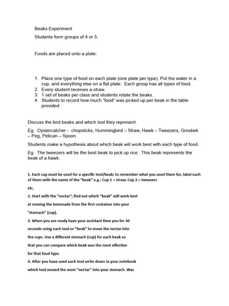Beaks experiment pdf birds