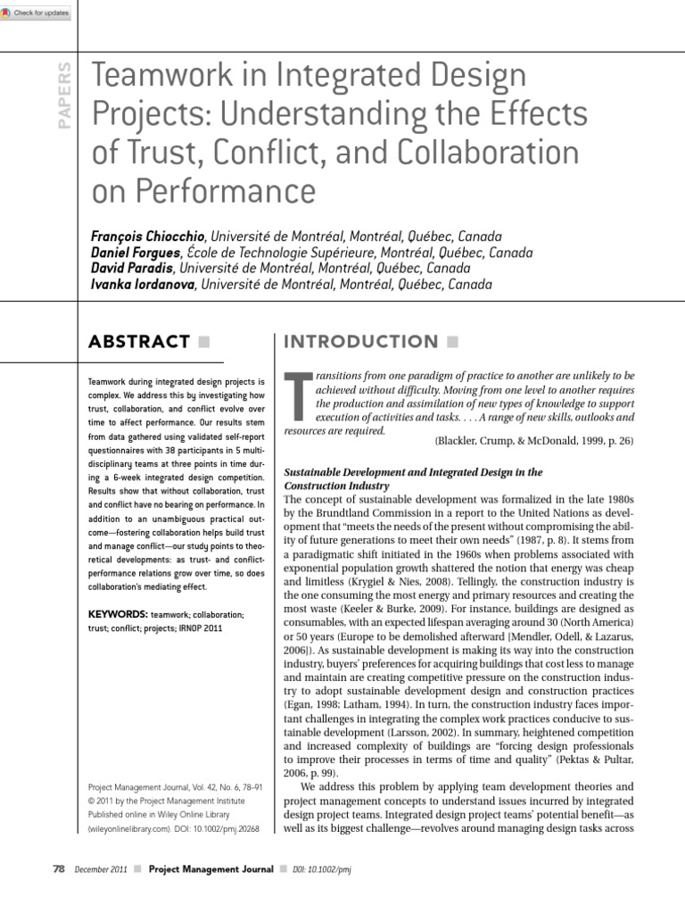 Integrated Design Teamwork: Trust, Conflict, Collaboration | PDF ...