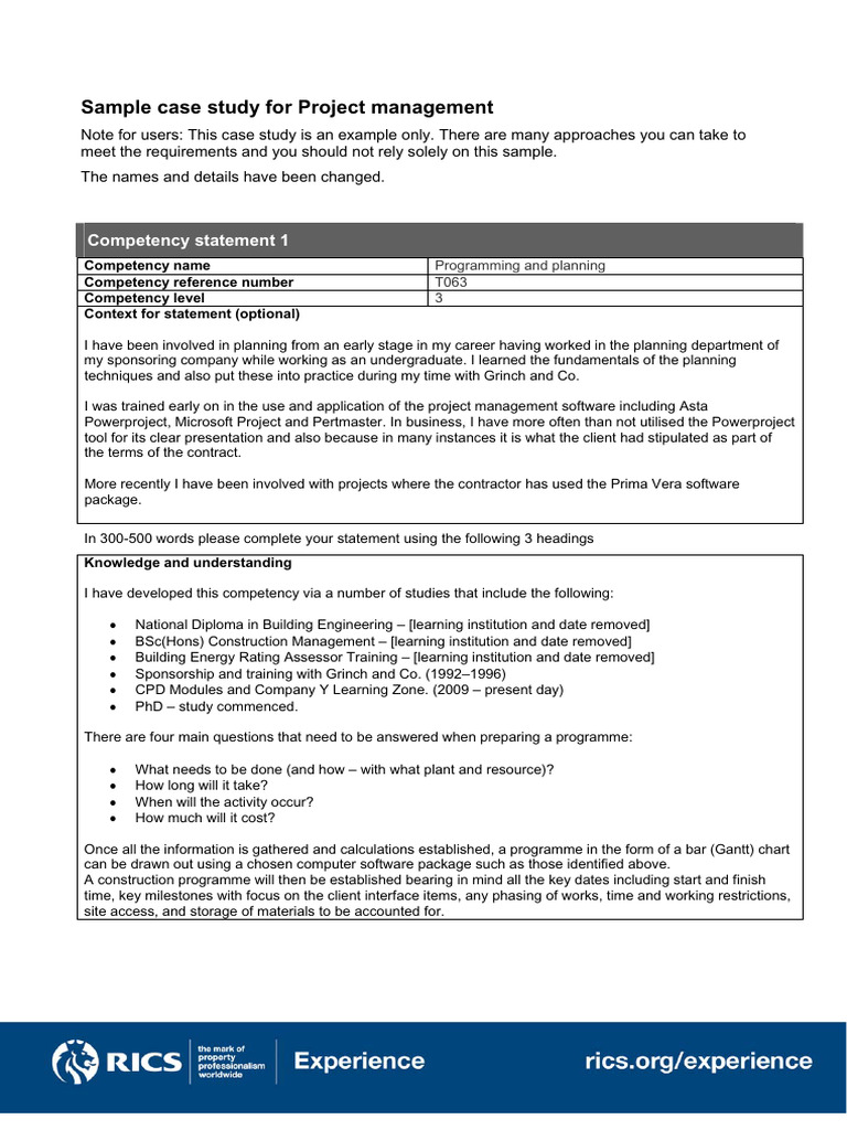 RICS Project Management Case Study | PDF | Project Management