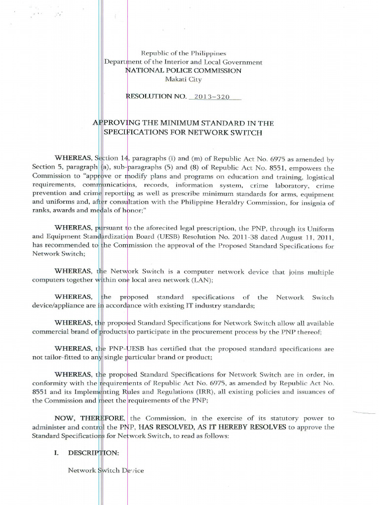 NAPOLCOM Resolution No. 2013-320 Network Switch | PDF