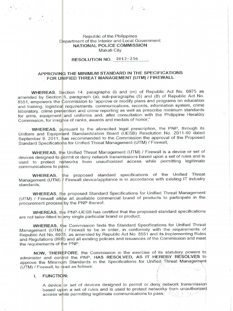 NAPOLCOM Resolution No. 2012-256 UTM Next Generation FireWall | PDF
