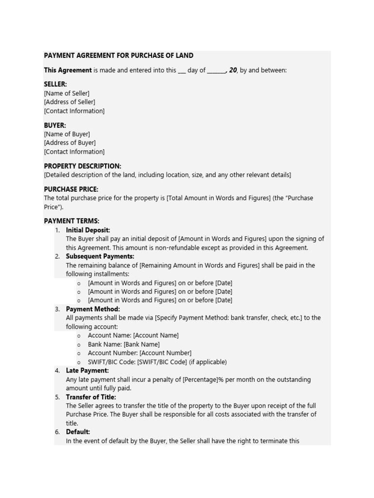 Land Purchase Payment Agreement | PDF | Payments | Banks