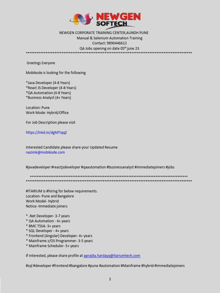 Latest QA Jobs 05 June 2023 | PDF | Scrum (Software Development ...