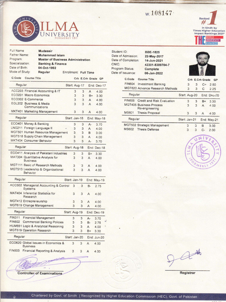 MBA Transcript Original | PDF | Master Of Business Administration ...