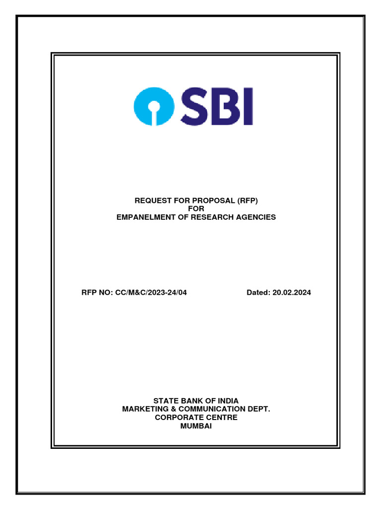 Sbi RFP On Empanelment of Research Agents | PDF | Request For Proposal ...