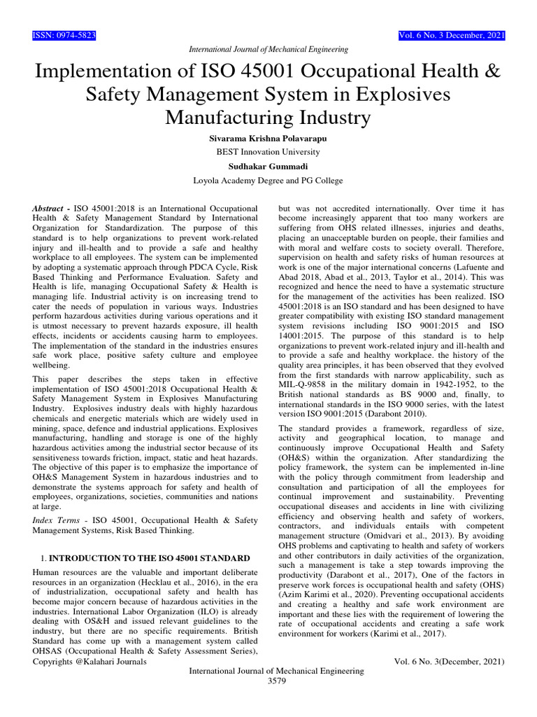 Implementation Of Iso 45001 Occupational Hs 2021 Pdf Occupational