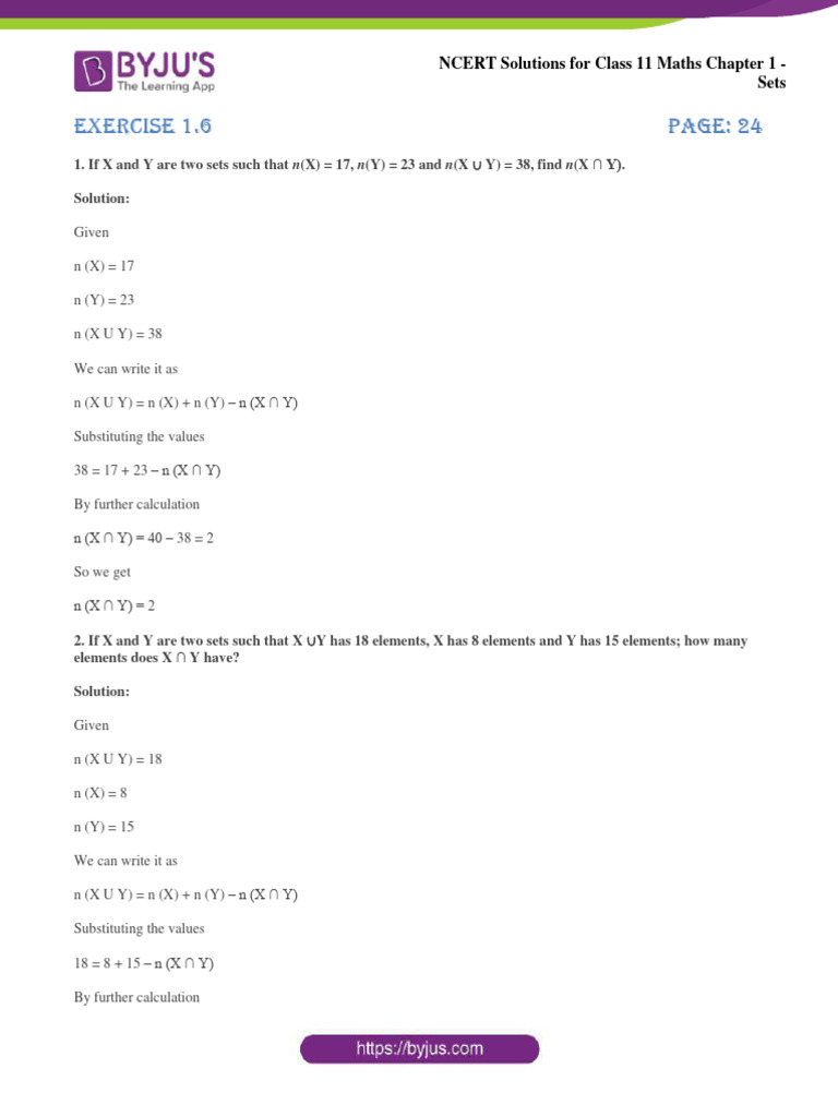 Class 11 Maths: Sets Exercise 1.6 Solutions | PDF | Drink | Hot Drinks