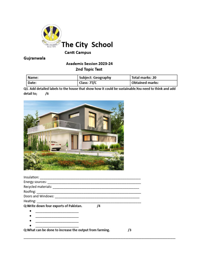 Geography Test for Class 7T/C 2023-24 | PDF | Sustainable Development ...