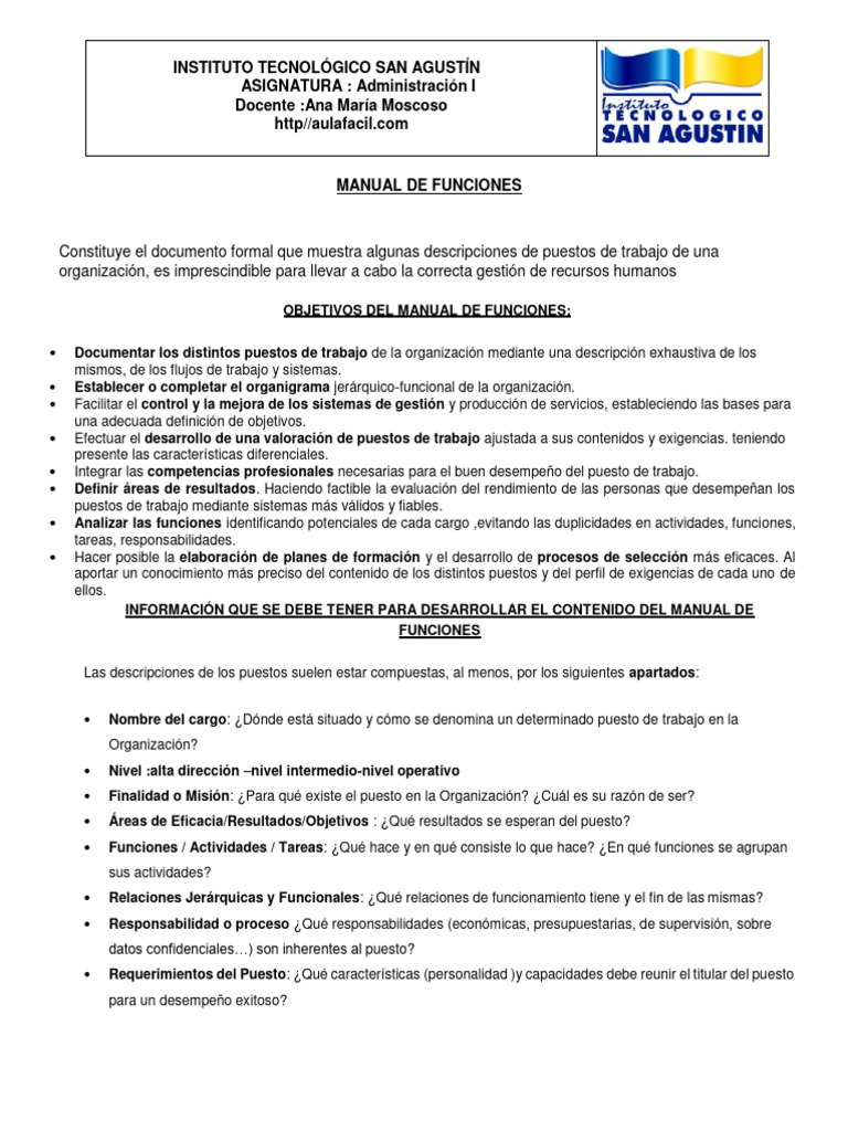 Manual de Funciones Organizacionales | PDF | Business