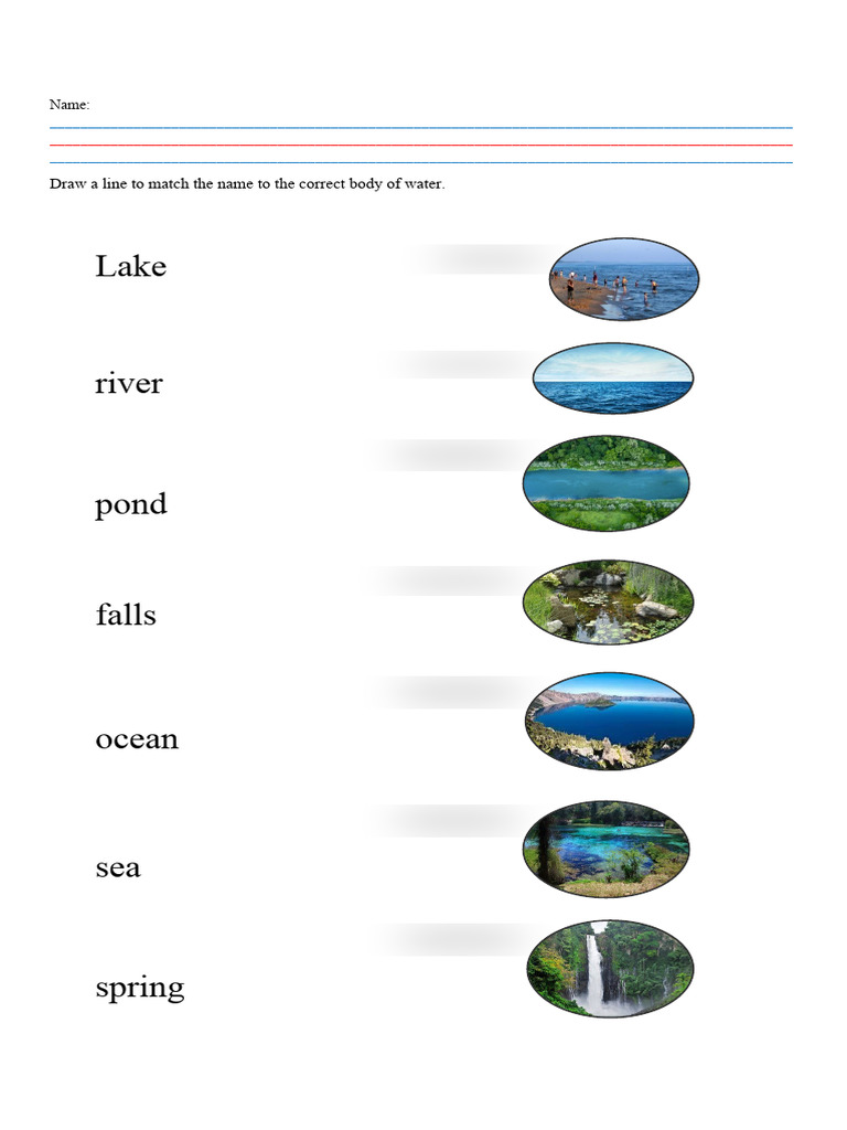 Bodies of Water Worksheet PDF