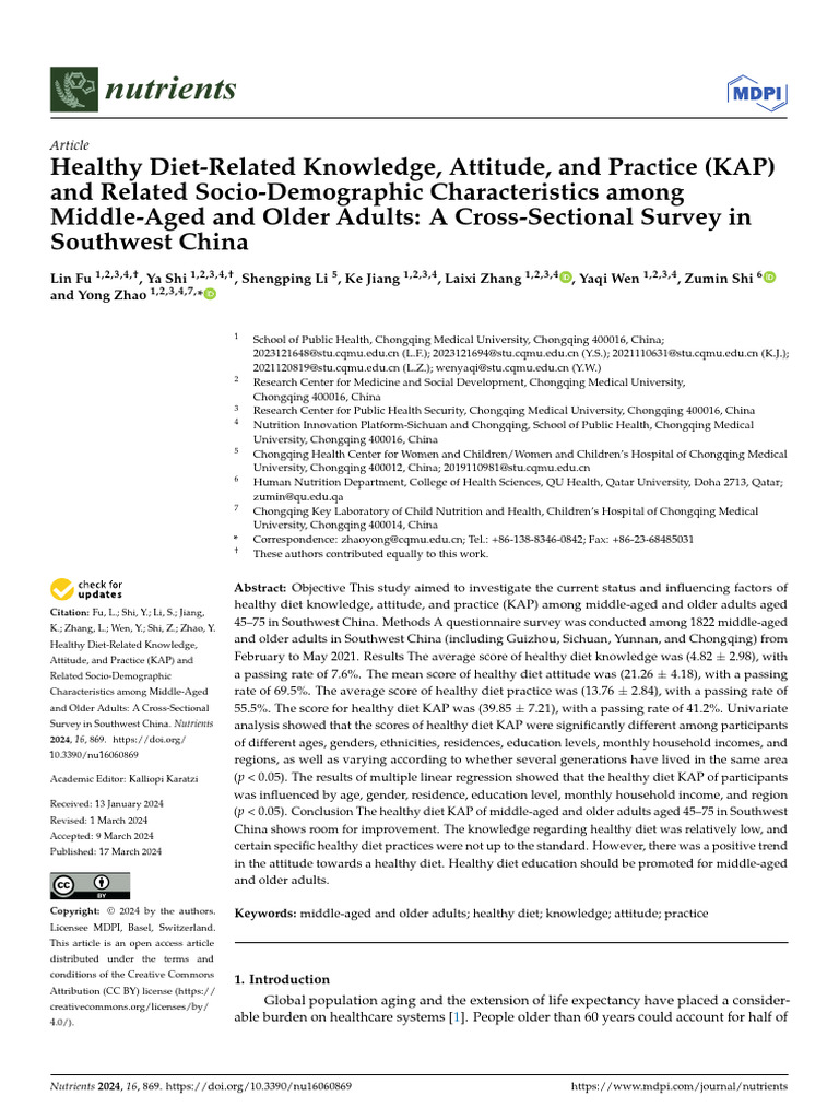 Healthy Diet-Related Knowledge Attitude and Practi | PDF