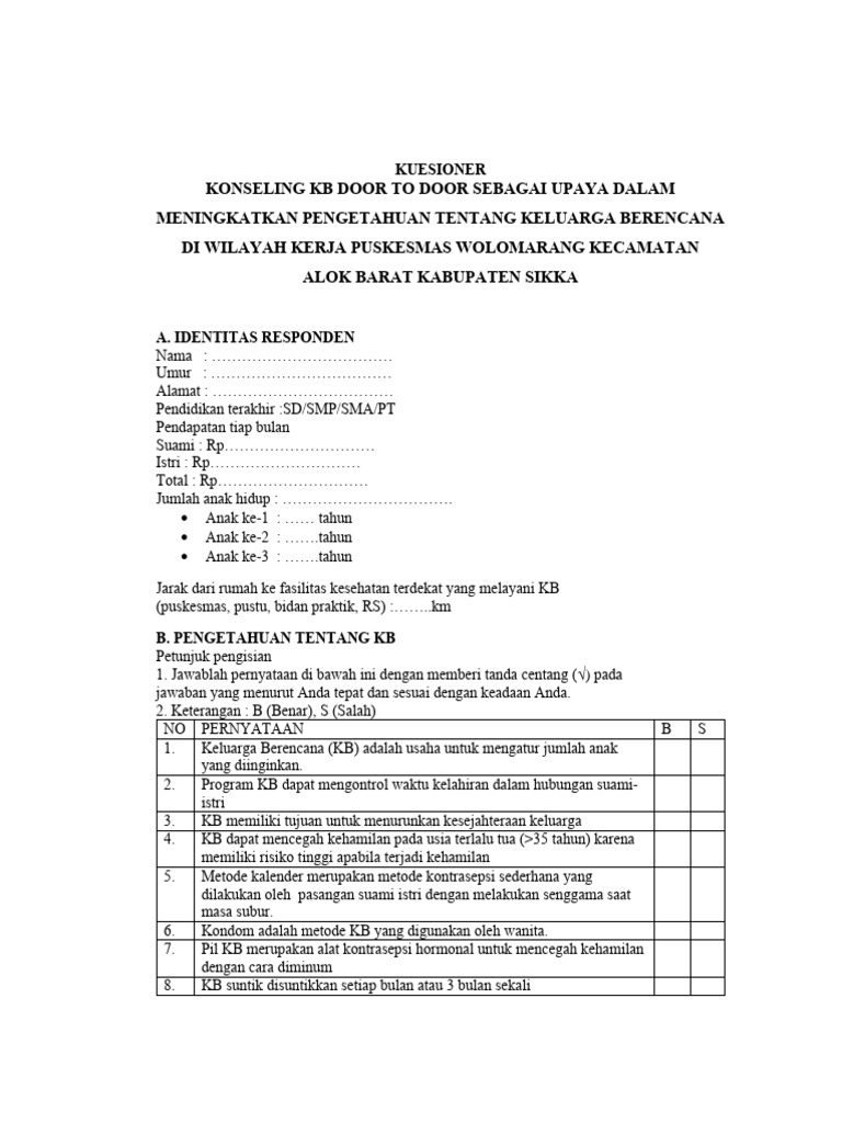 Kuesioner Pengetahuan KB Grace Kerihi | PDF