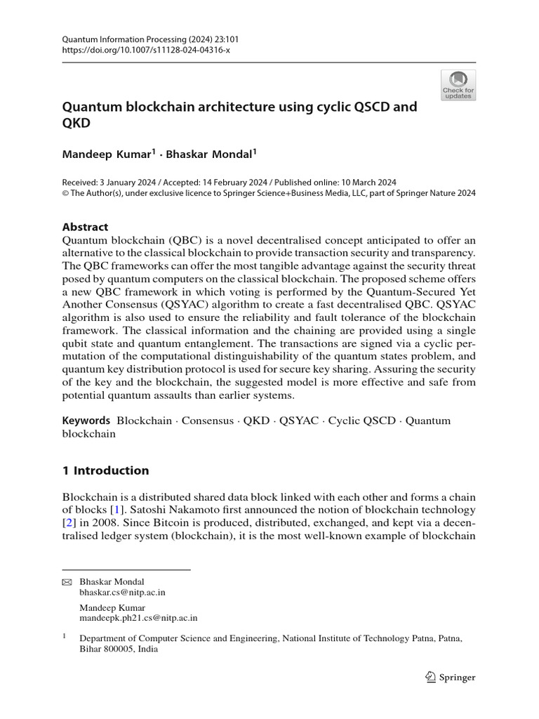 Quantum Blockchain with QSCD & QKD | PDF | Cryptography | Public Key ...