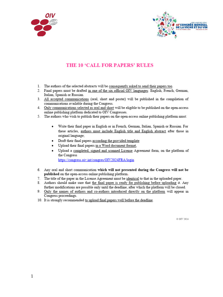 OIV Congress Call for Papers Guide | PDF | Business