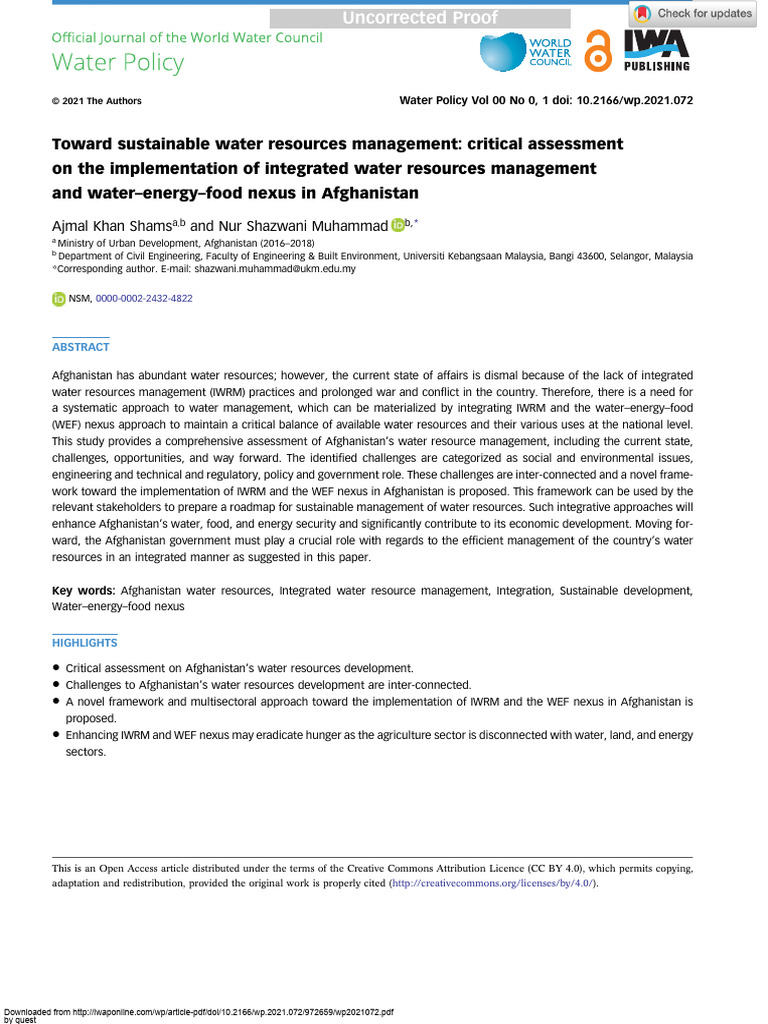 Sustainable Water Management in Afghanistan | PDF | Water Resources | Water