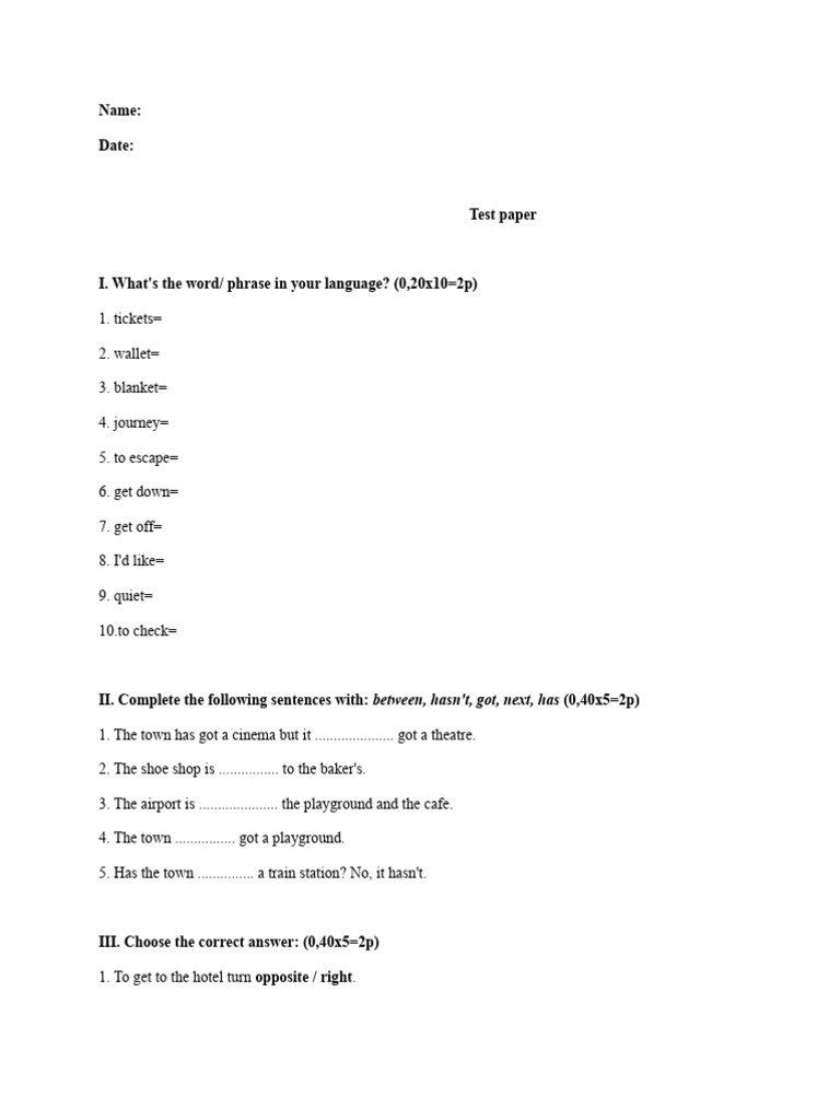 Test Paper 4 A | PDF | Games & Activities | Teaching Methods & Materials
