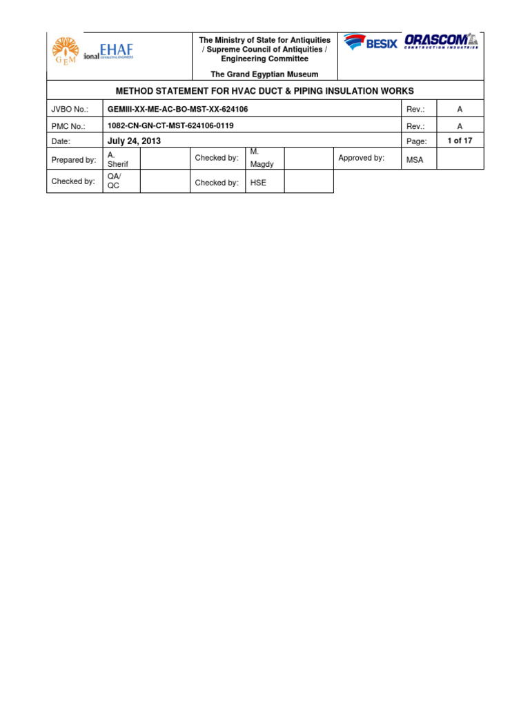 HVAC Insulation Method Statement for GEM | PDF | Duct (Flow) | Pipe ...