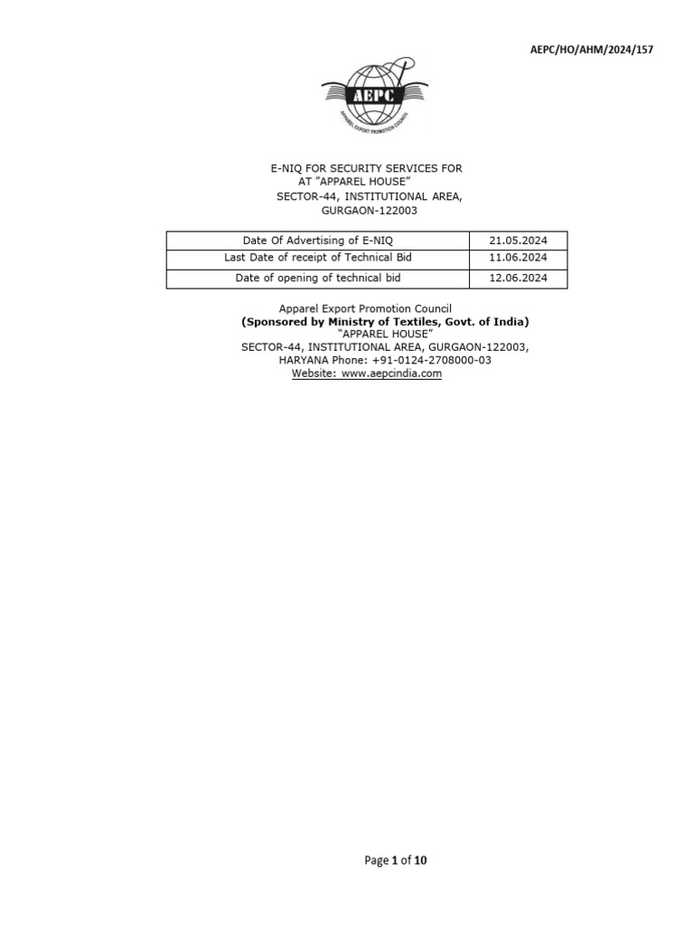 E-NIQ for Security Services at AEPC | PDF | Employment | Security Guard