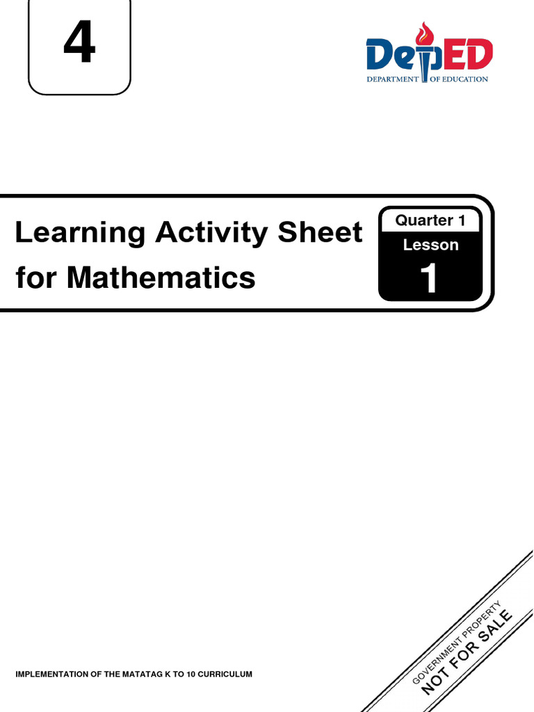 Q1 - WS - Mathematics 4 - Lesson 1 - Week 1 | PDF | Angle | Curriculum