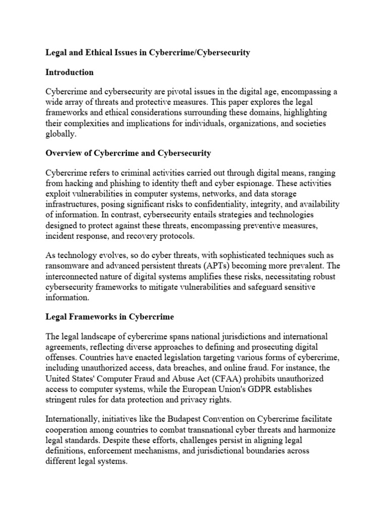 Legal and Ethical Aspects of Cybersecurity | PDF | Security | Computer ...