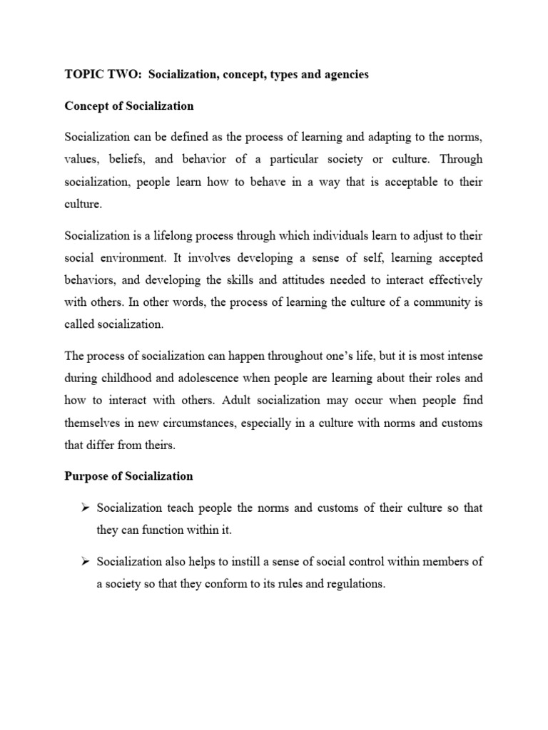 Edu 121 Topic Two | PDF | Socialization | Community