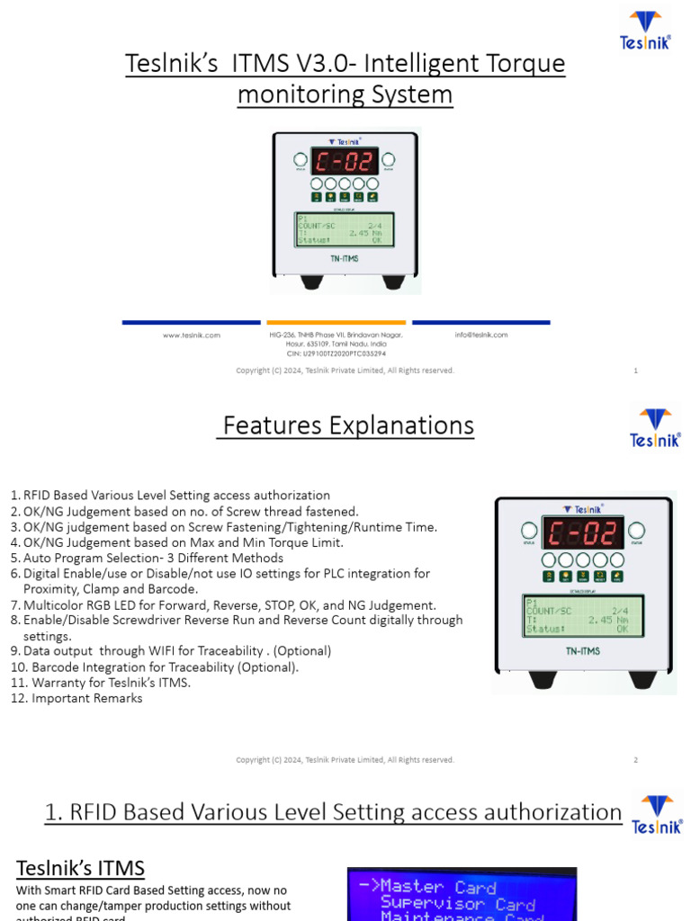 Teslnik's ITMS V3.0 Features Explained | PDF | Screw | Radio Frequency ...