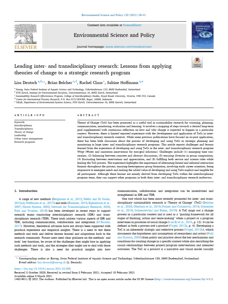 Deutsch et al 2021 lessons from applying theories of change pdf