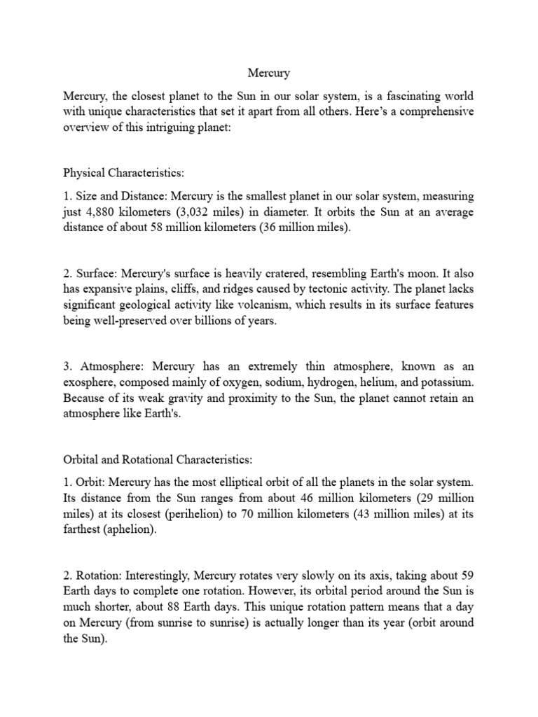 Mercury | PDF | Mercury (Planet) | Atmosphere