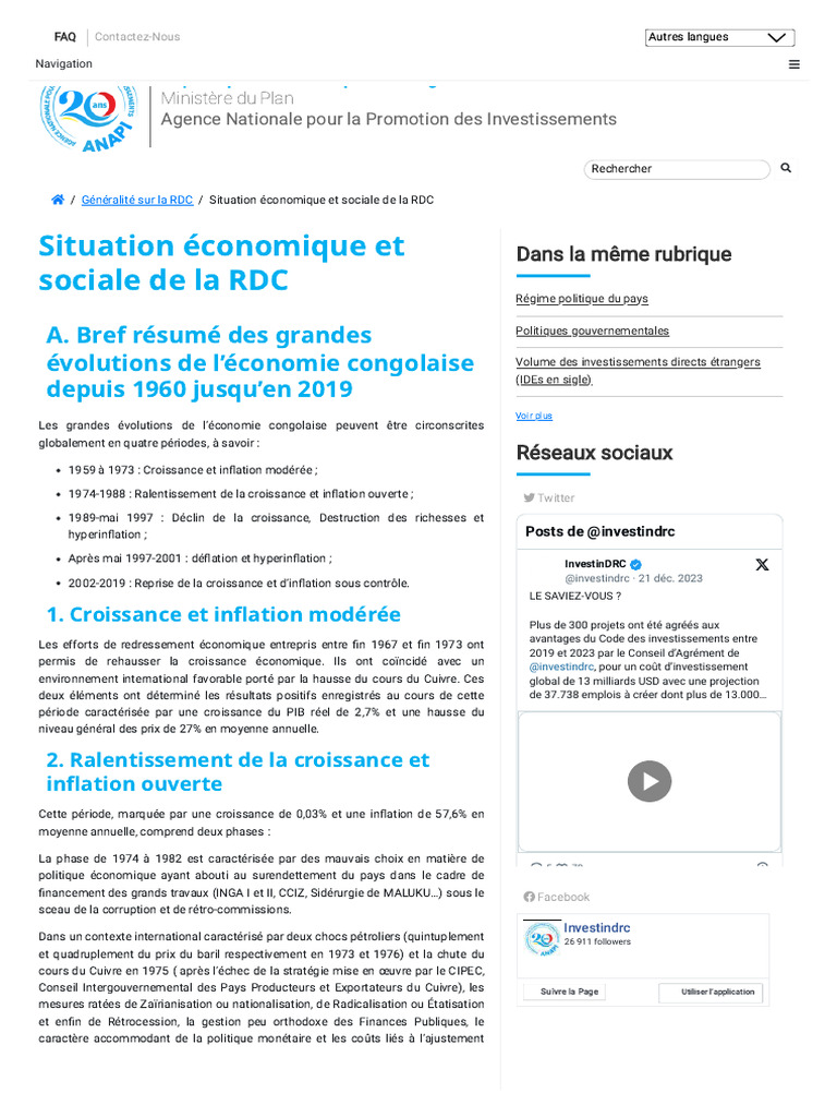 Économie de la RDC : Évolutions clés 1960-2019 | PDF | Banques ...