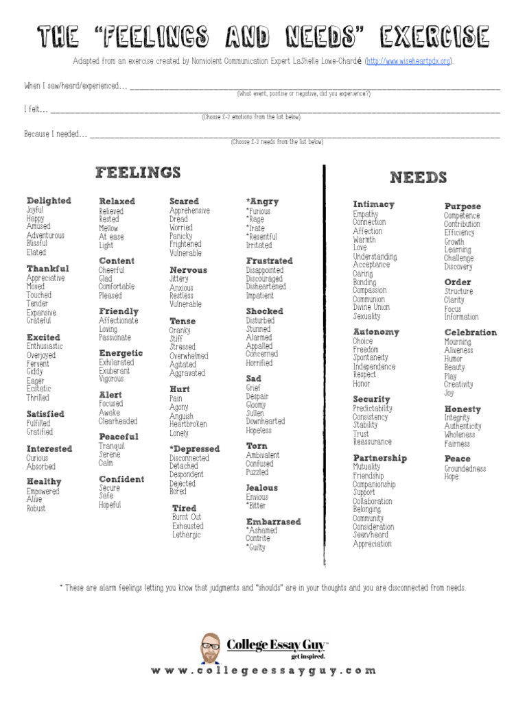 CEG+-+the+ Feelings+and+Needs +exercise+030916+ | PDF | Psychology ...