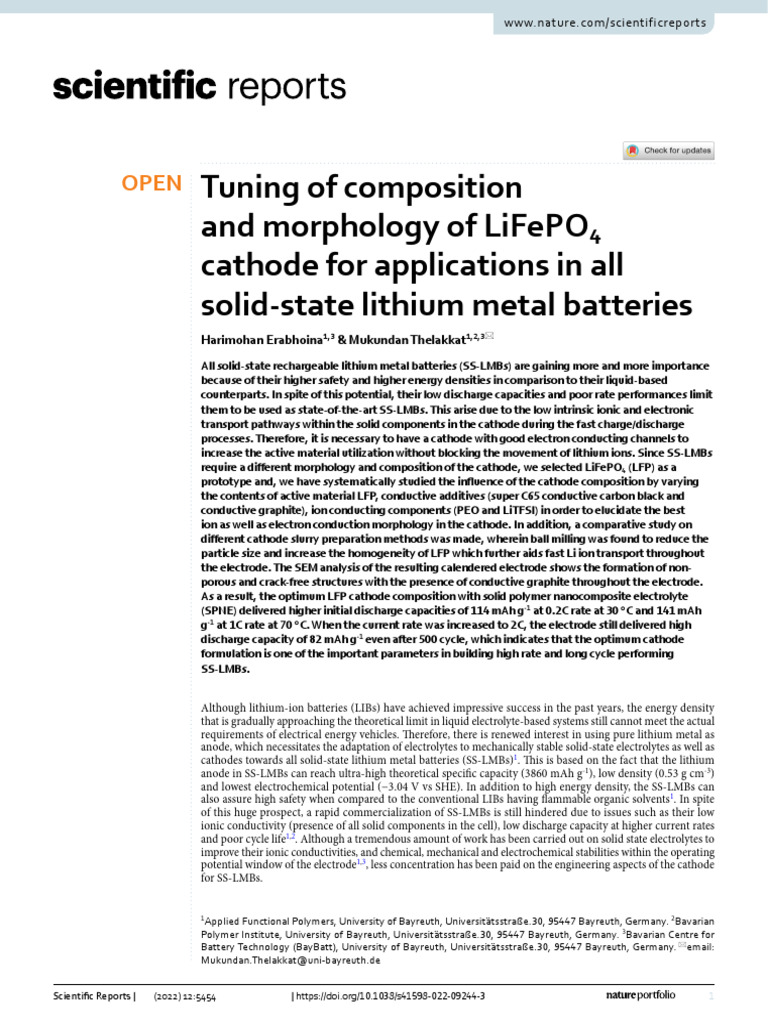 Tuning Of Composition And Morphology Of Lifepo4 Cathode For