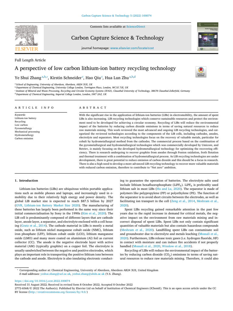 Low Carbon Lithium-Ion Battery Recycling | PDF | Lithium Ion Battery ...