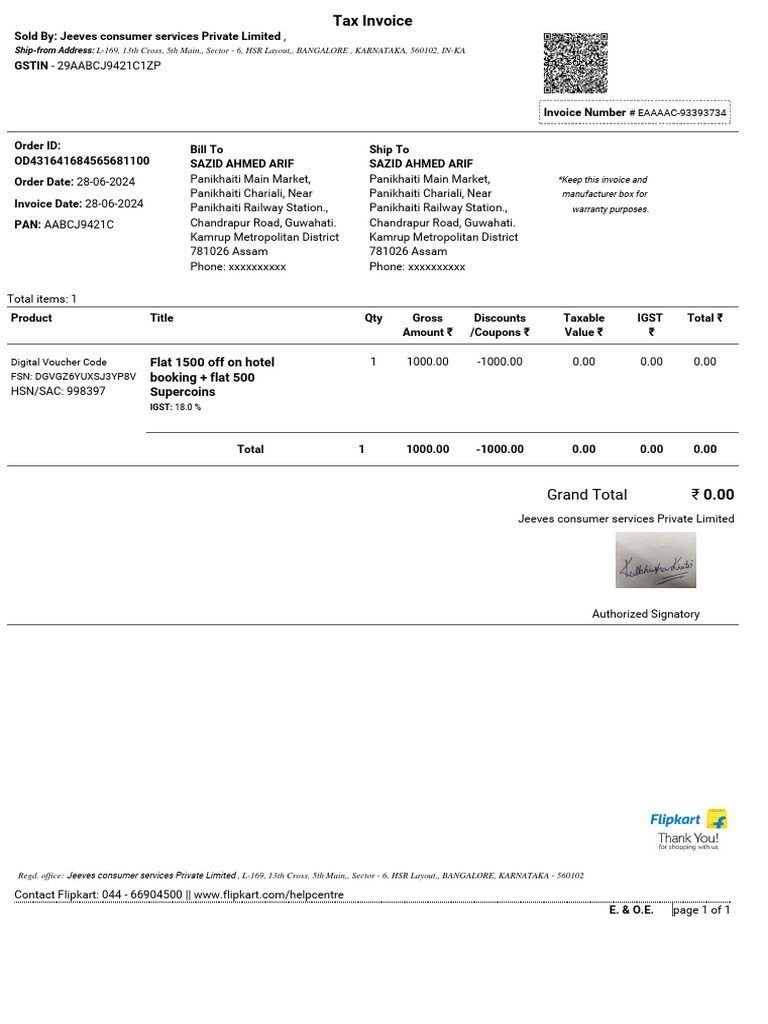 Invoice Hotel Bookings Discount | PDF | Taxes | Payments