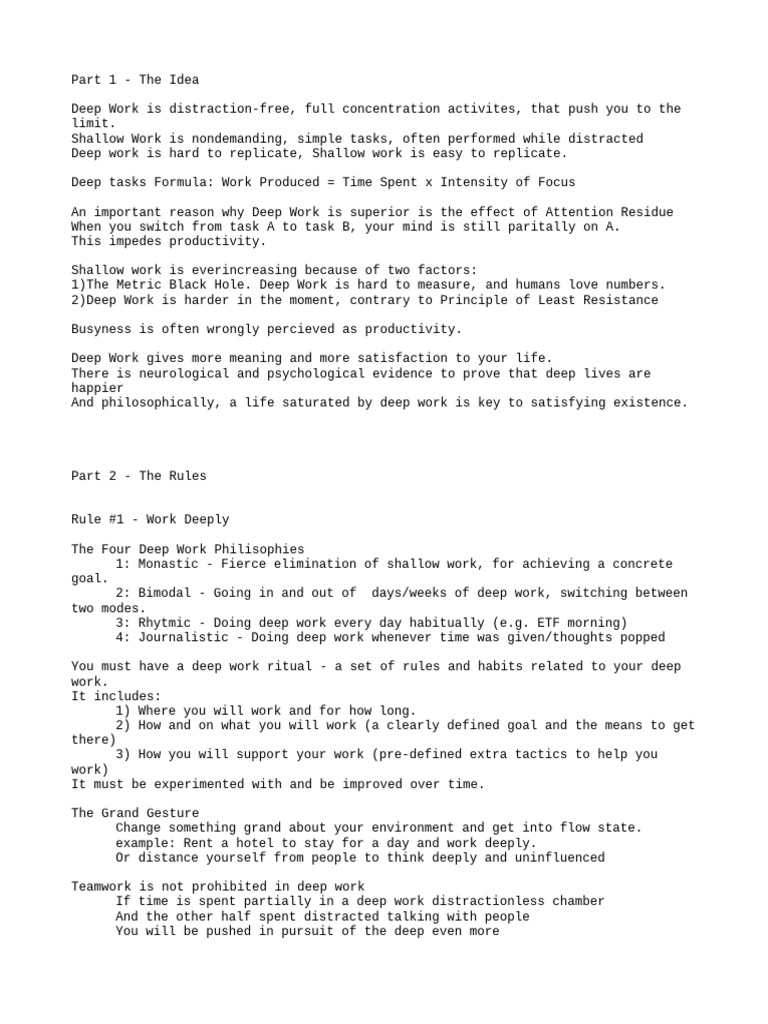Deep work summary pdf thought attention