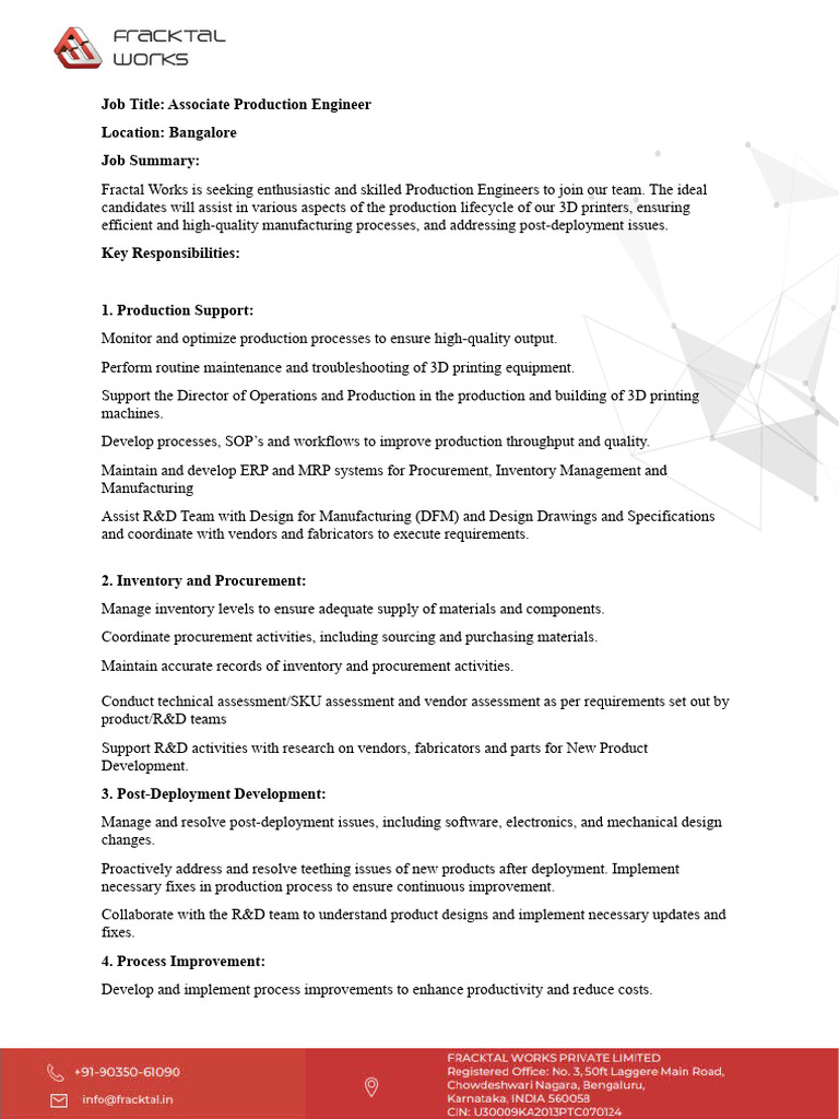 Associate Production Engineer Role in Bangalore | PDF | Procurement | 3 ...