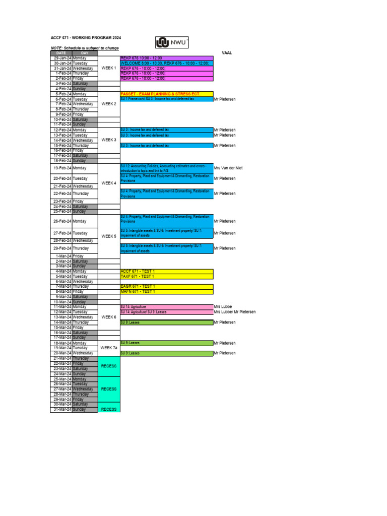 Accf 671 - Working Program - 2024 | PDF | Deferred Tax | Accounting
