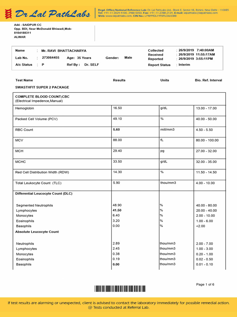 Health Report for Mr. Bhattacharya | PDF | White Blood Cell | Glycated ...