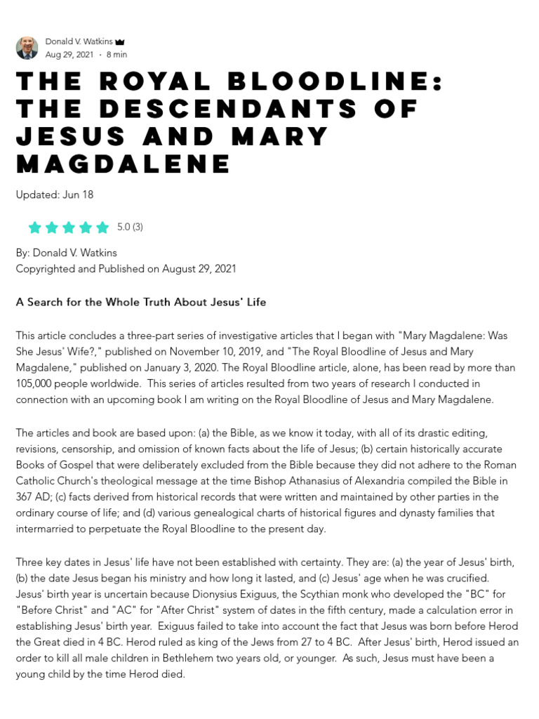 Jesus and Mary Magdalene's Bloodline | PDF | Jesus | Mary Magdalene