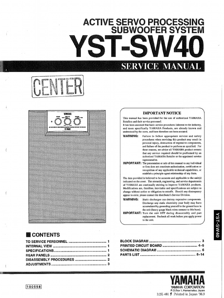 Yamaha Yst Sw40 | PDF