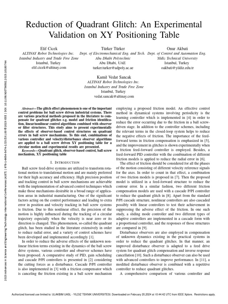 Reduction of quadrant glitch an experimental validation on xy