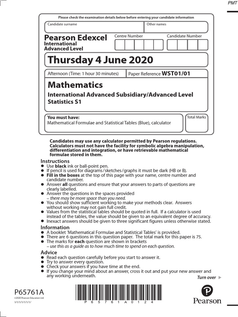 S1 june 2020 qp pdf quartile statistical analysis