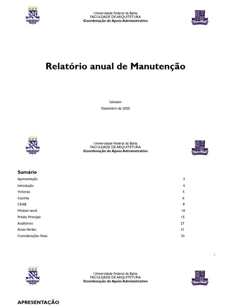 Relatório de Manutenção 2020 - FAUFBA | PDF | Ar condicionado | Projeto ...