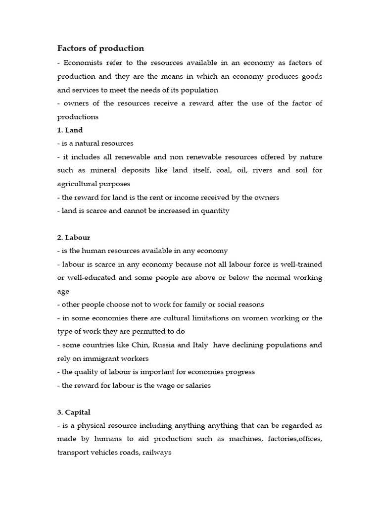 Factors of Production | PDF | Division Of Labour | Labour Economics
