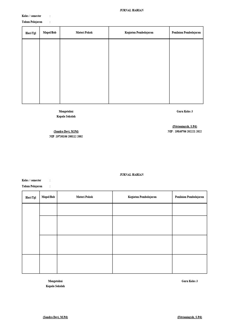Jurnal Harian Kelas 3 SD Kurikulum Merdeka | PDF